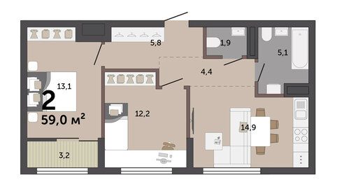 51,6 м², 2-комнатная квартира 7 790 000 ₽ - изображение 119