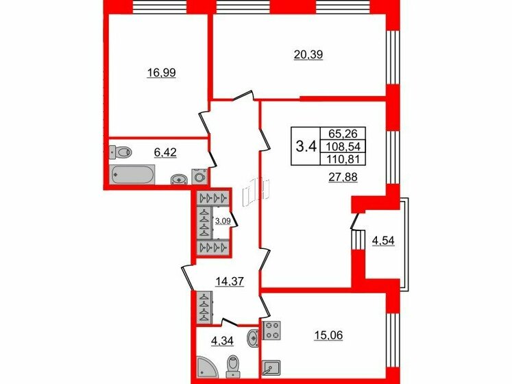 106,3 м², 3-комнатная квартира 32 049 450 ₽ - изображение 1