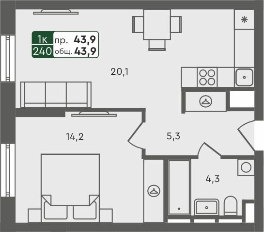 43,9 м², 1-комнатная квартира 5 000 000 ₽ - изображение 1