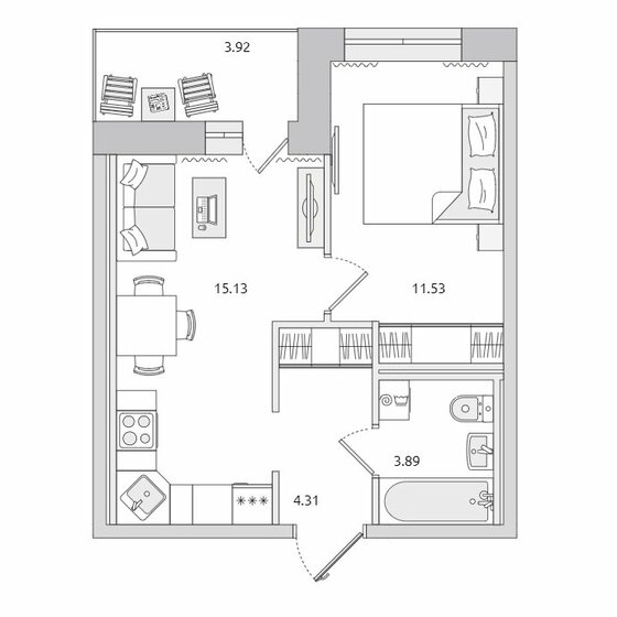 38,8 м², 1-комнатная квартира 7 200 000 ₽ - изображение 1