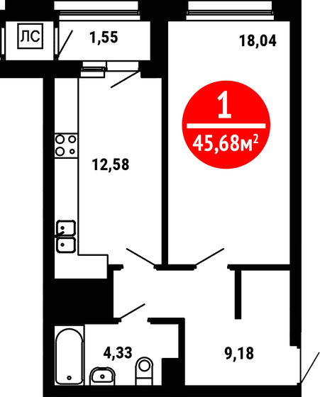 45,7 м², 1-комнатная квартира 5 710 000 ₽ - изображение 1