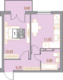 Квартира 35,1 м², 1-комнатная - изображение 1
