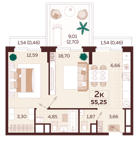 55,3 м², 2-комнатная квартира 27 070 000 ₽ - изображение 12