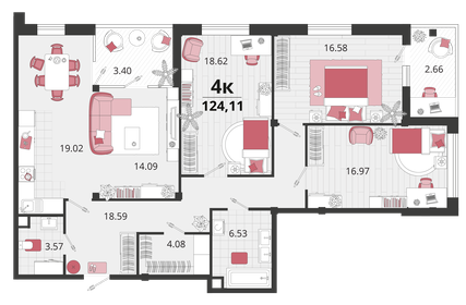 Квартира 124,1 м², 4-комнатная - изображение 1