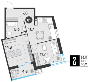 55,9 м², 2-комнатная квартира 8 636 550 ₽ - изображение 5