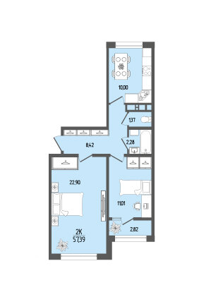 57,4 м², 2-комнатная квартира 6 750 000 ₽ - изображение 1