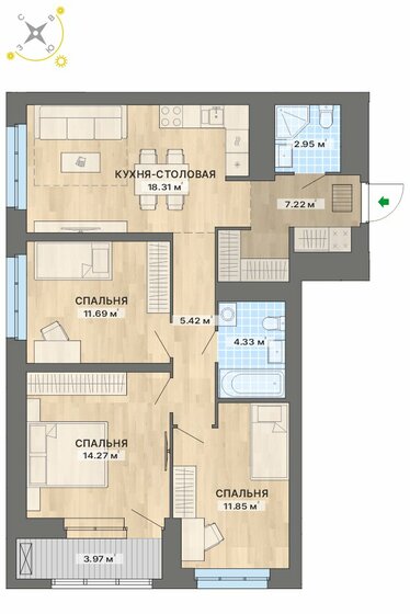 80 м², 3-комнатная квартира 11 500 000 ₽ - изображение 1