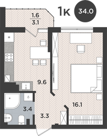 Квартира 34 м², 1-комнатная - изображение 1