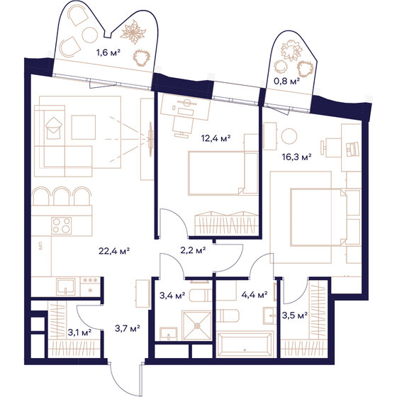 73,8 м², 2-комнатная квартира 37 985 600 ₽ - изображение 1
