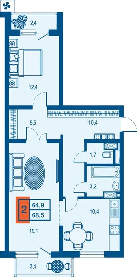 64,9 м², 2-комнатная квартира 8 404 550 ₽ - изображение 1