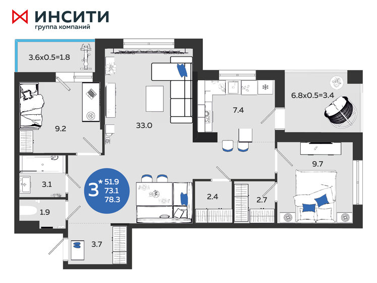 78,3 м², 3-комнатная квартира 7 321 051 ₽ - изображение 1