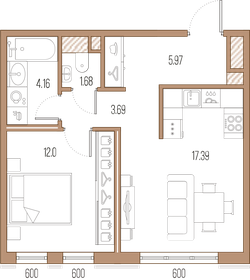 Квартира 44,9 м², 1-комнатная - изображение 1