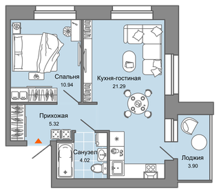 Квартира 44 м², 2-комнатная - изображение 1