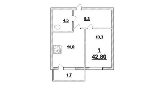 Квартира 42,8 м², 1-комнатная - изображение 2