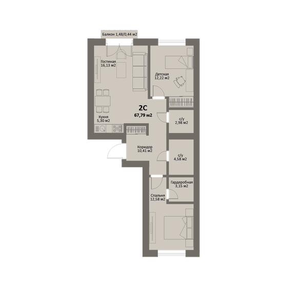 67,8 м², квартира-студия 9 490 600 ₽ - изображение 1