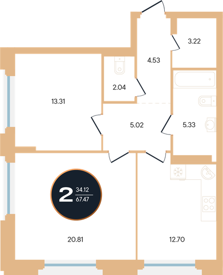 67,5 м², 2-комнатная квартира 15 045 810 ₽ - изображение 1