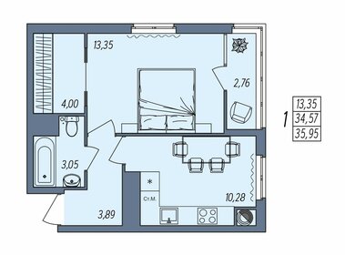 Квартира 36 м², 1-комнатная - изображение 1