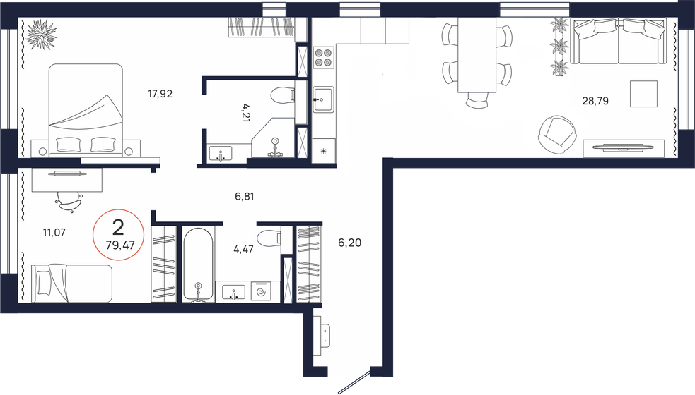 79,5 м², 2-комнатная квартира 9 873 000 ₽ - изображение 1