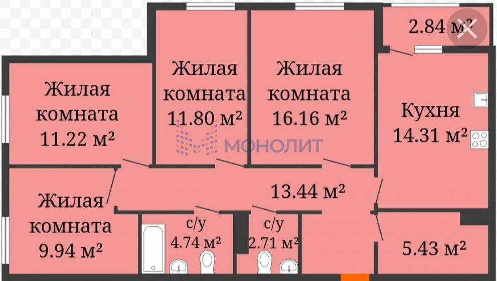 94 м², 4-комнатная квартира 11 999 000 ₽ - изображение 1