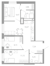 Квартира 63,2 м², 3-комнатная - изображение 1