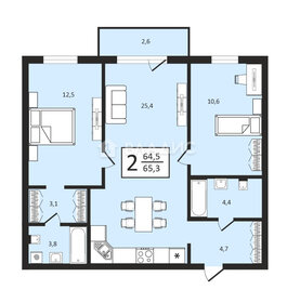 Квартира 65,3 м², 2-комнатная - изображение 1