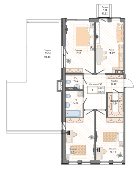 106,9 м², 3-комнатная квартира 41 205 600 ₽ - изображение 1