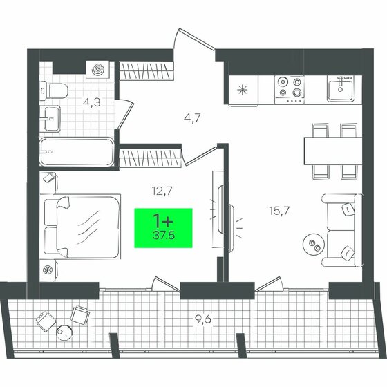 47,2 м², 1-комнатная квартира 6 494 360 ₽ - изображение 1