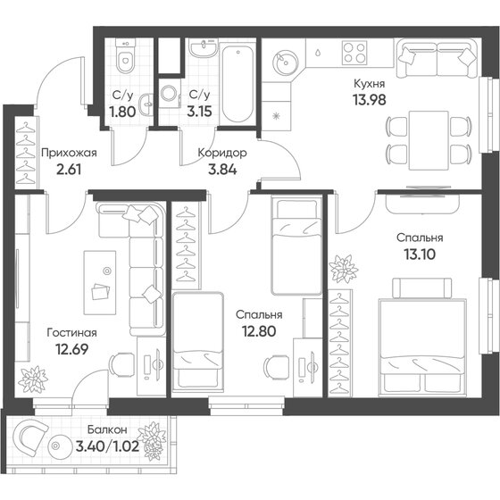 65 м², 3-комнатная квартира 9 852 794 ₽ - изображение 23