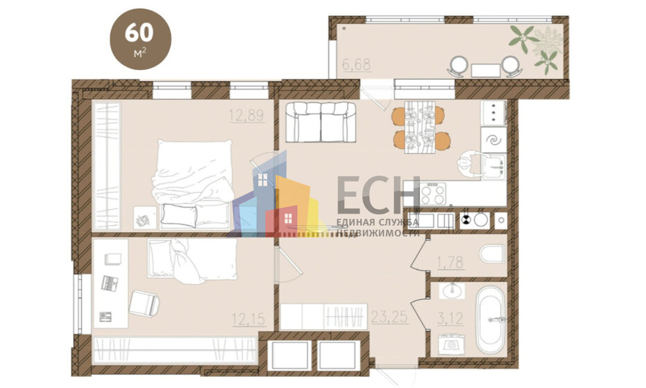 59,9 м², 2-комнатная квартира 10 500 000 ₽ - изображение 1