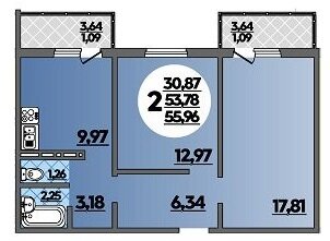 56 м², 2-комнатная квартира 6 155 600 ₽ - изображение 1
