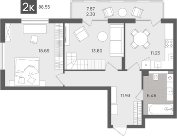 Квартира 59,6 м², 1-комнатная - изображение 1