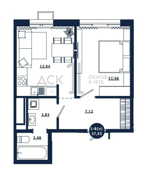 37,6 м², 1-комнатная квартира 5 900 000 ₽ - изображение 1