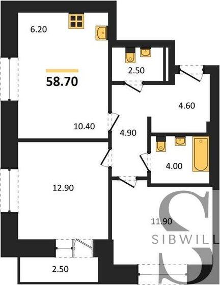 58,7 м², 2-комнатная квартира 9 450 000 ₽ - изображение 1