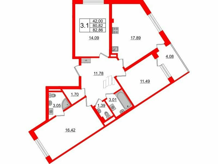 80,8 м², 3-комнатная квартира 19 200 674 ₽ - изображение 1