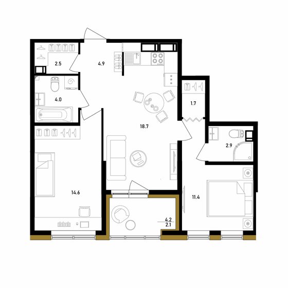 65,3 м², 2-комнатная квартира 23 834 500 ₽ - изображение 1