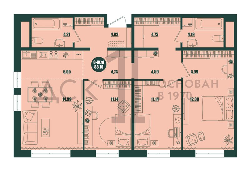 88,1 м², 3-комнатная квартира 10 150 000 ₽ - изображение 1