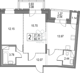 Квартира 60,1 м², 2-комнатная - изображение 1