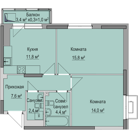 58,1 м², 2-комнатная квартира 5 980 000 ₽ - изображение 6