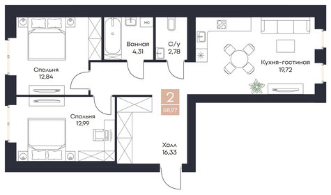 70,5 м², 2-комнатная квартира 7 751 700 ₽ - изображение 22