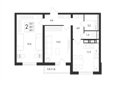 Квартира 60,1 м², 2-комнатная - изображение 1