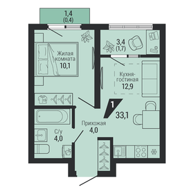 Квартира 33,1 м², 1-комнатная - изображение 1