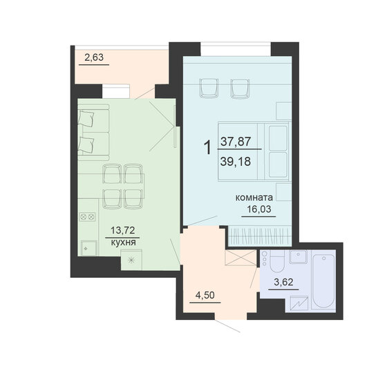 39,2 м², 1-комнатная квартира 4 074 720 ₽ - изображение 35