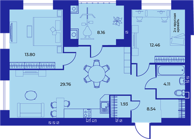 Квартира 78,7 м², 2-комнатная - изображение 1