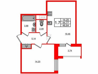 Квартира 44,8 м², 1-комнатная - изображение 1