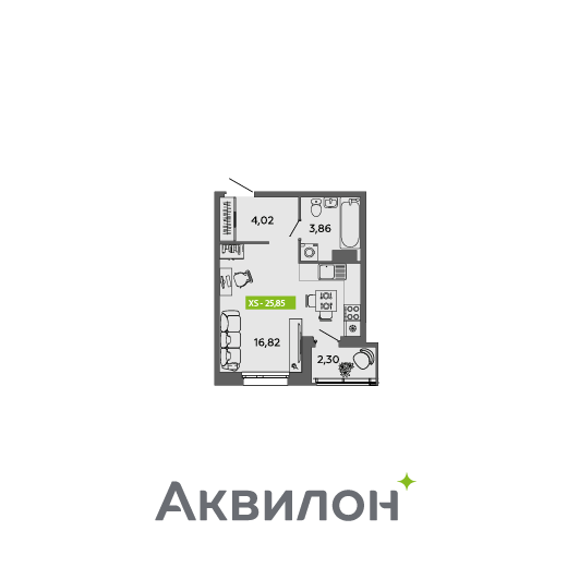 25,9 м², квартира-студия 4 224 136 ₽ - изображение 1