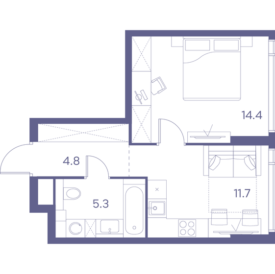 45,8 м², 1-комнатная квартира 30 240 334 ₽ - изображение 45