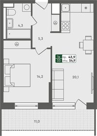 Квартира 54,9 м², 1-комнатная - изображение 1