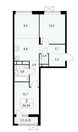59,5 м², 3-комнатная квартира 11 050 000 ₽ - изображение 35