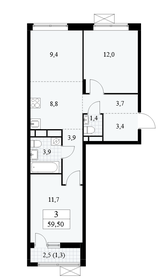 Квартира 59,5 м², 3-комнатная - изображение 1