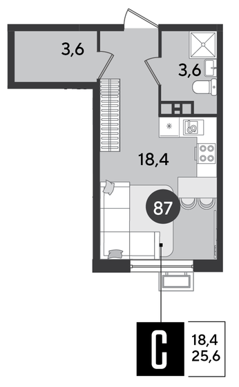 25,6 м², квартира-студия 4 774 400 ₽ - изображение 1